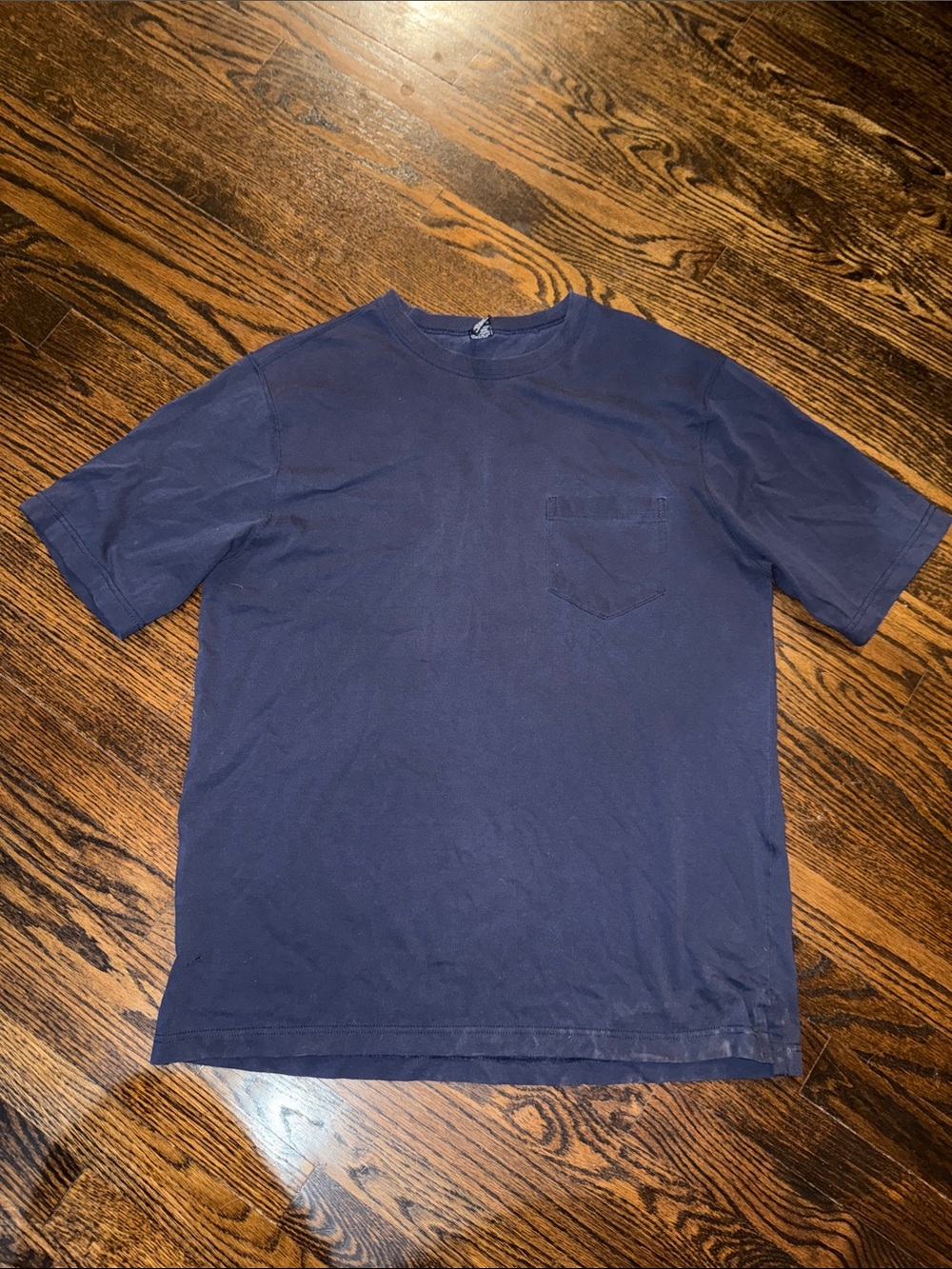 Vintage Lands’ End Men's Blank Pocket T-Shirt Made in USA Navy Large